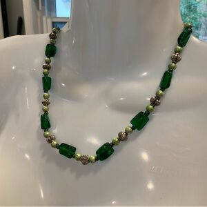 Green Ice Cube Look Stone Necklace - vintage 70s